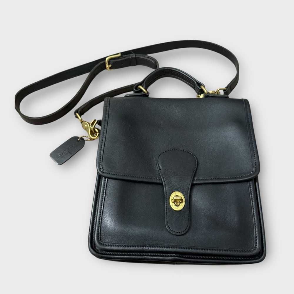 Coach Black Leather Crossbody Bag with Gold Accents
